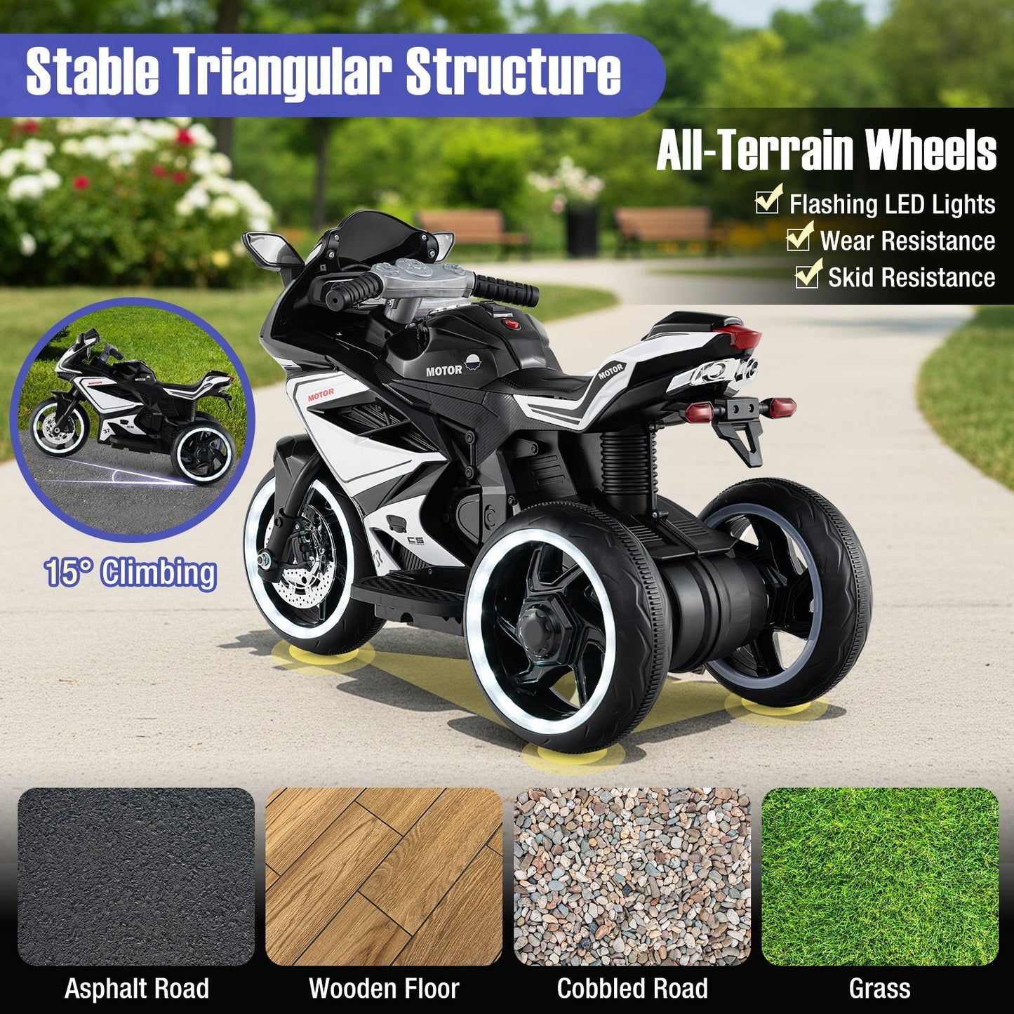 Kids Ride on Motorcycle 6V Battery Powered Mini Electric Motorbike with LED Lights