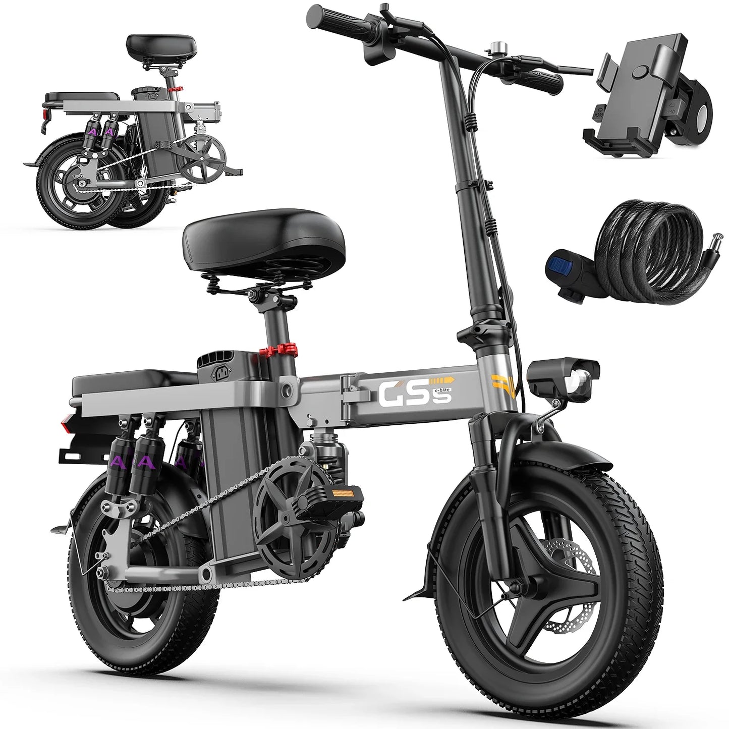 UPlee GS5 48V 15AH Battery EBike,30+MPH,740W Folding Electric Bike,35 Miles Max Range Electric Bike for Adults, 14" Fat Tire