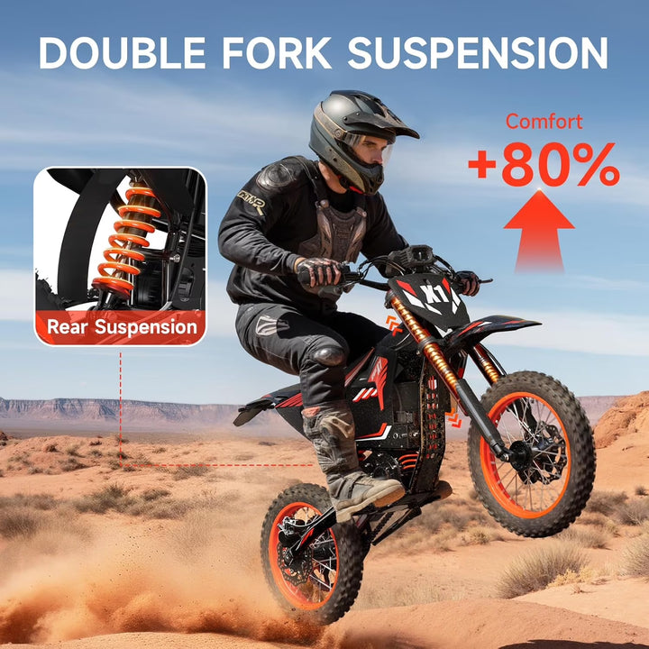 Electric Dirt Bike for Teens Adults, 4500W Peak Ebike, 60V 28.8Ah with 50MPH &amp; 60 Miles Electric Mountain Bikes, 14"/12" Off-Road Tire E-Bike, Dual Hydraulic Brakes, Full Suspension, UL2849 Compliant