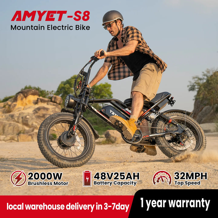 S8 Adults Electric Bike for Men 2000W Dual Motor Bicycle 48V 25AH Battery 20" Ebike Electric E Bikes Mountain Moped Ebikes