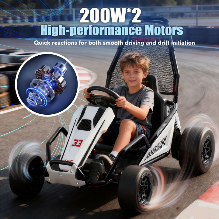24V 8.5 MPH Electric Go Kart for Kids, 400W Powerful Drift Kart W/ Front EVA Wheel &amp; Metal Frame, Ride on Toy W/ Music &amp; Lights, Suspension, 2 Speed, 5 Point Harness, Crazy Cart for Ages 6+, Black