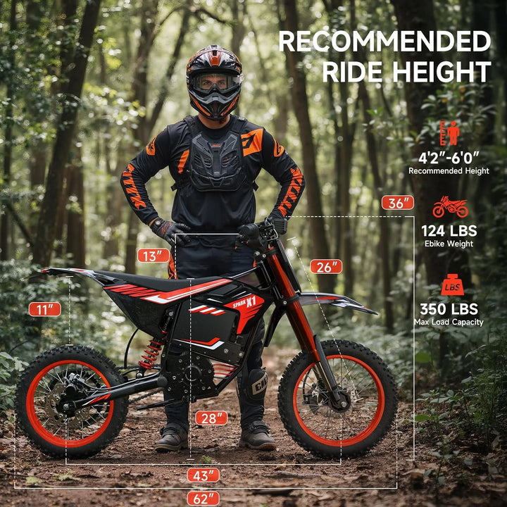 Electric Dirt Bike for Teens Adults, 4500W Peak Ebike, 60V 28.8Ah with 50MPH &amp; 60 Miles Electric Mountain Bikes, 14"/12" Off-Road Tire E-Bike, Dual Hydraulic Brakes, Full Suspension, UL2849 Compliant