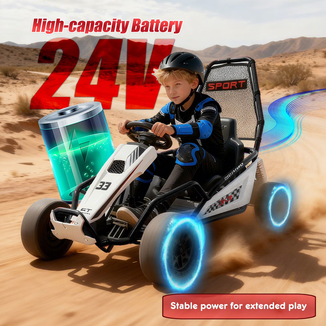 24V 8.5 MPH Electric Go Kart for Kids, 400W Powerful Drift Kart W/ Front EVA Wheel &amp; Metal Frame, Ride on Toy W/ Music &amp; Lights, Suspension, 2 Speed, 5 Point Harness, Crazy Cart for Ages 6+, Black