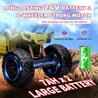 Kids Electric ATV 24V Ride on Car Toys Powerful 4X80W 2X7Ah Battery Long Playtime Bluetooth Music Player LED Light EVA Tires