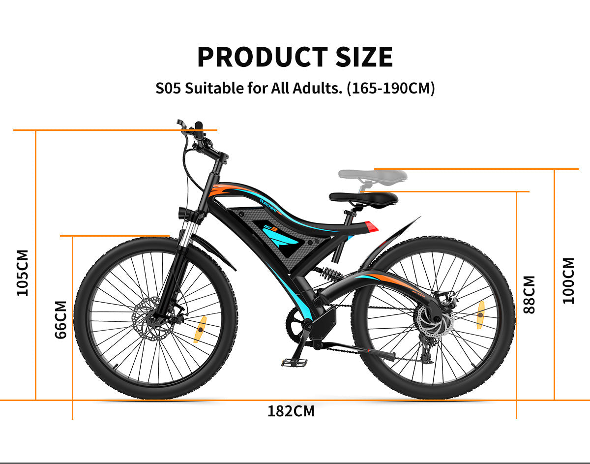 26x2.35 Inch E-Bike  48V 500W Rear Motor  15AH Lithium Battery  Front Suspension & Dual Mechanical Disc Brakes