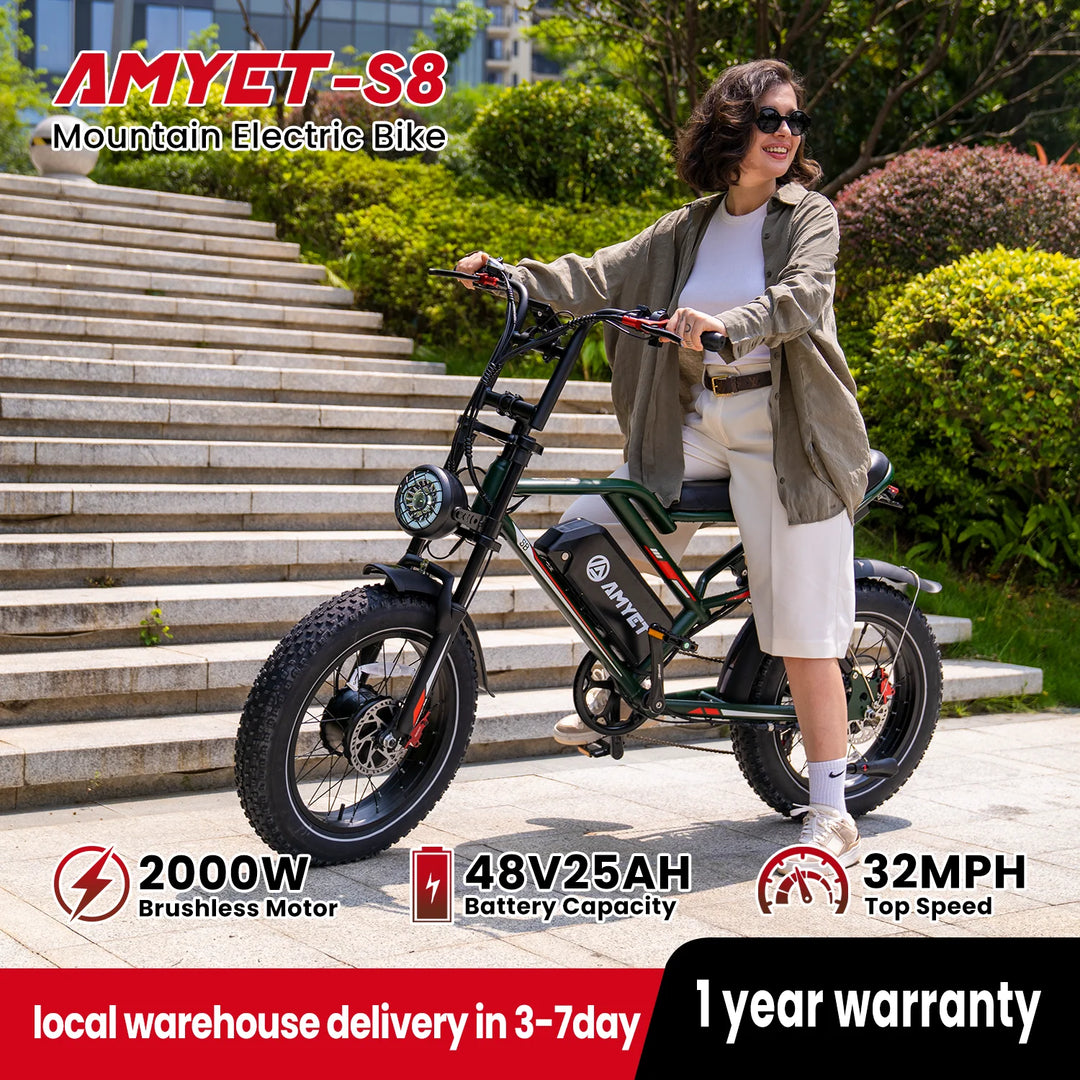 S8 Adults Electric Bike for Men 2000W Dual Motor Bicycle 48V 25AH Battery 20" Ebike Electric E Bikes Mountain Moped Ebikes