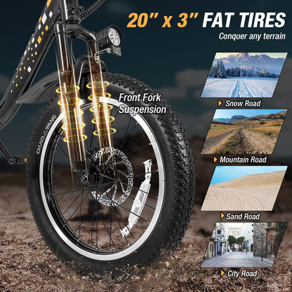 Folding Electric Bicycle for Adults with 20-Inch Fat Tires Snow E-Bike