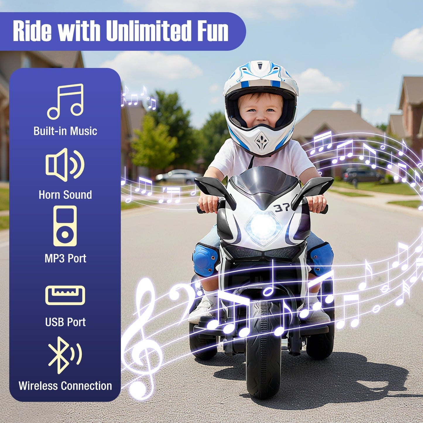 Kids Ride on Motorcycle 6V Battery Powered Mini Electric Motorbike with LED Lights