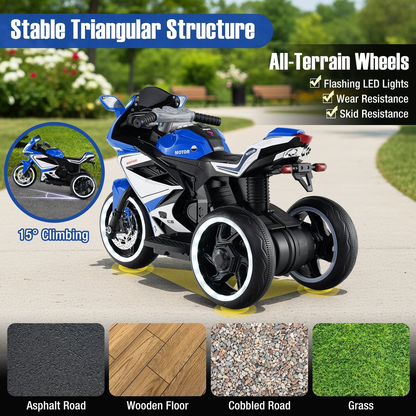Kids Ride on Motorcycle 6V Battery Powered Mini Electric Motorbike with LED Lights