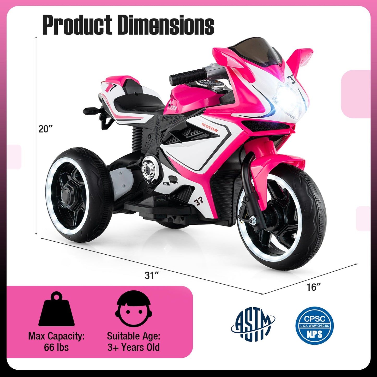 Kids Ride on Motorcycle 6V Battery Powered Mini Electric Motorbike with LED Lights