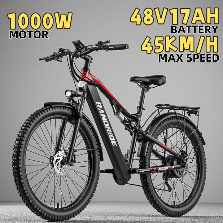 RANDRIDE YG90 Electric Bike – 1000W 48V Full Suspension E-Bike