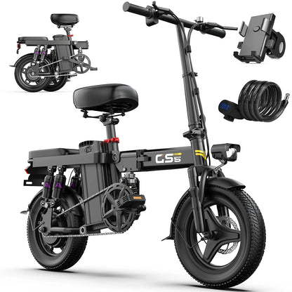 UPlee GS5 48V 15AH Battery EBike,30+MPH,740W Folding Electric Bike,35 Miles Max Range Electric Bike for Adults, 14" Fat Tire