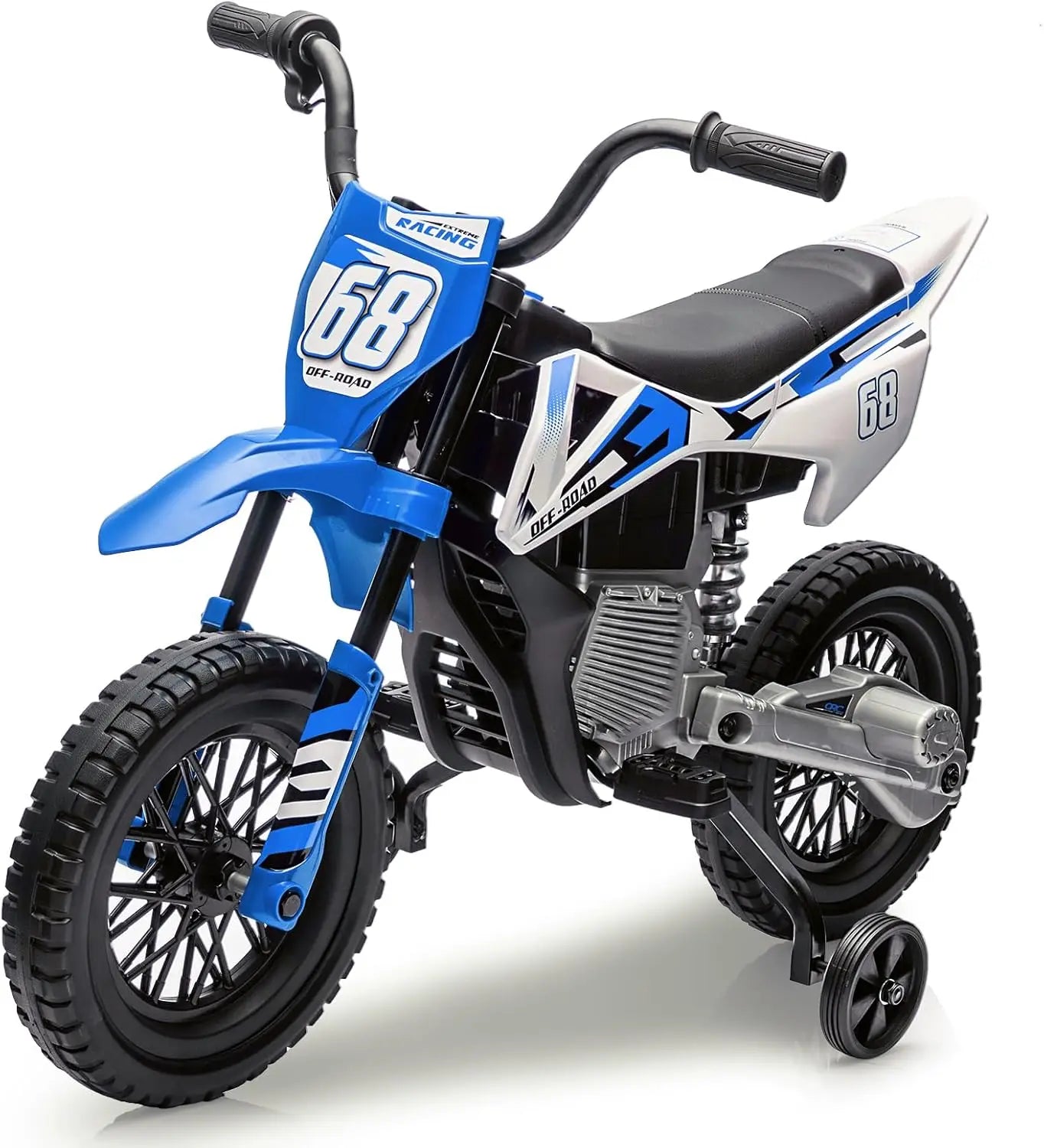 12V Kids Electric Dirt Bike with Training Wheels, Children Ride-on Motorcycle with Twist Grip Throttle,Music,3MPH Max Speed,