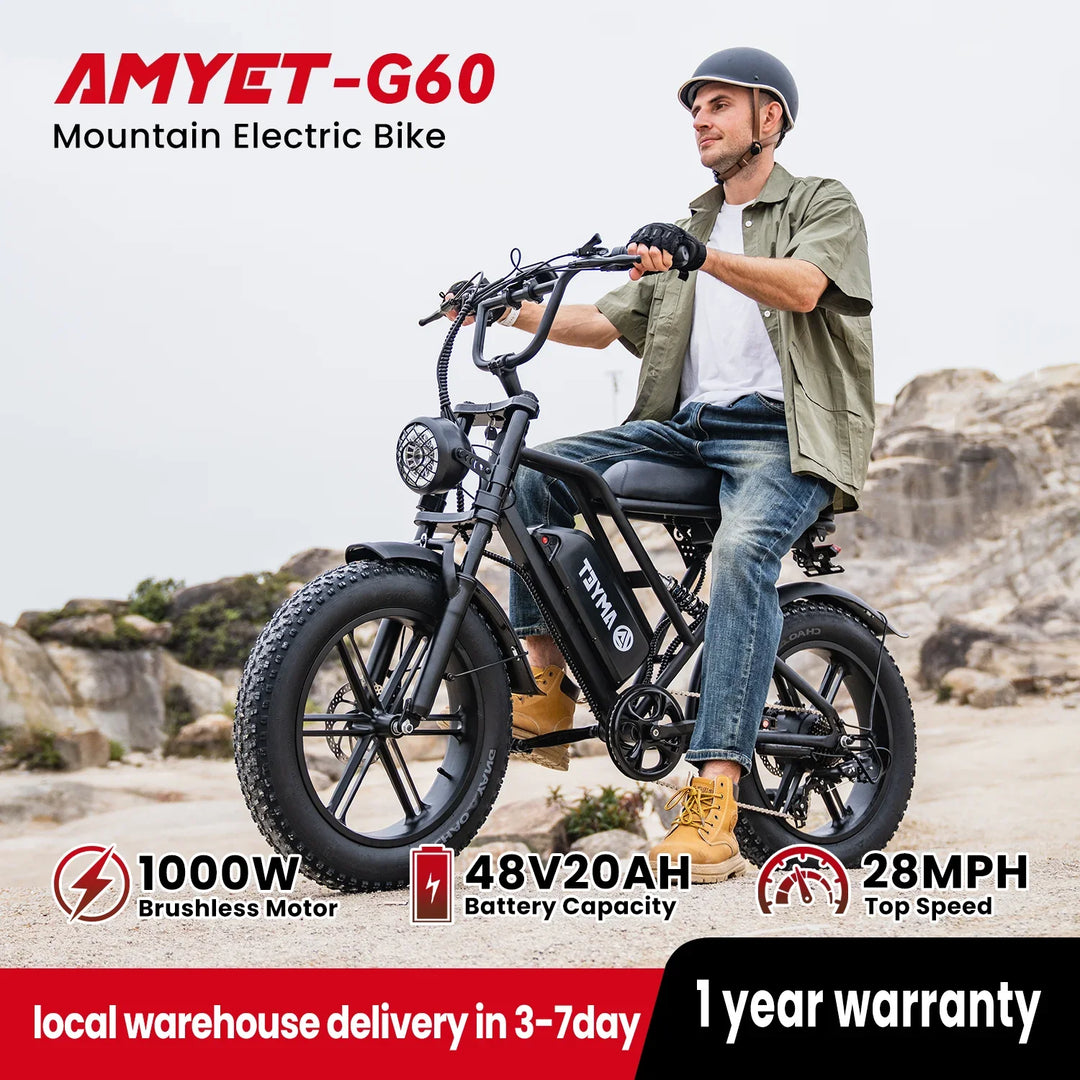 AMYET V9-G60 Electric Mountain Bike – 1000W 48V 20" Fat Tire