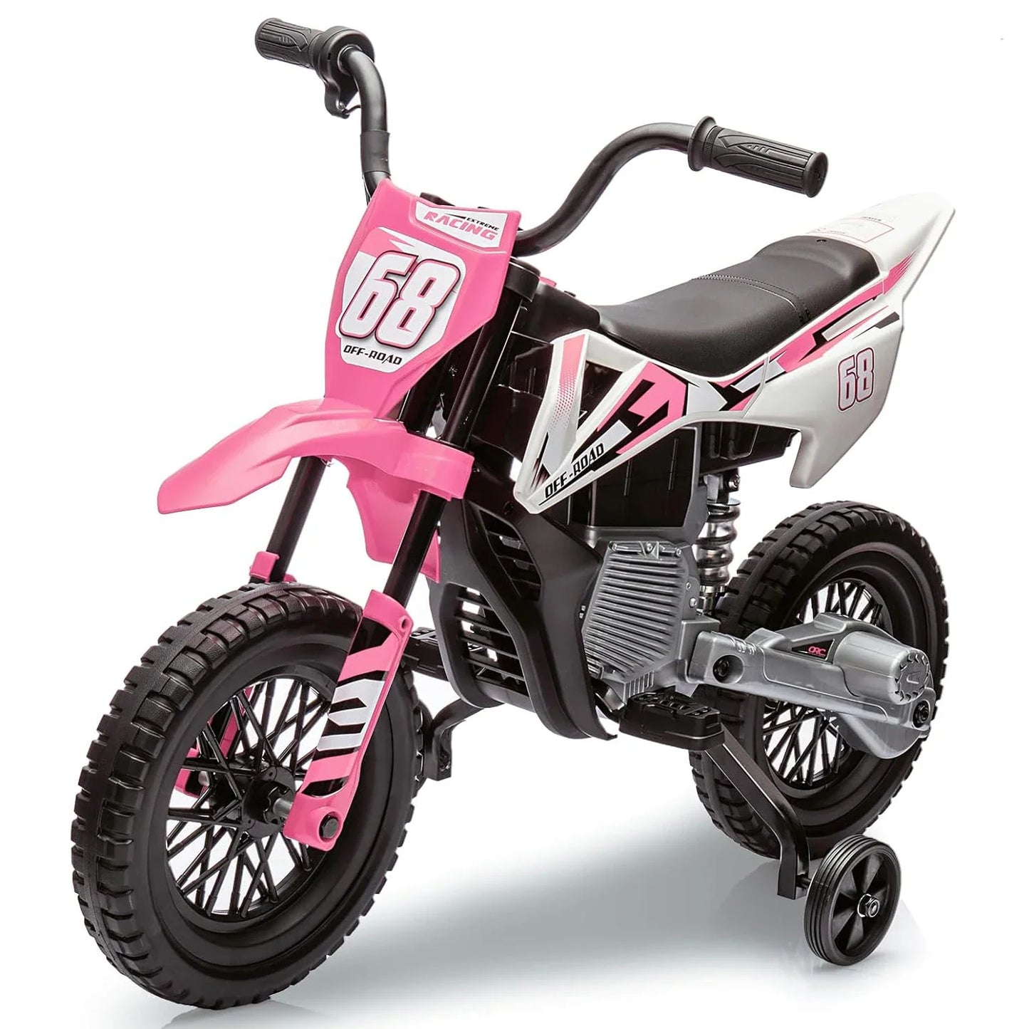 12V Kids Electric Dirt Bike with Training Wheels, Children Ride-on Motorcycle with Twist Grip Throttle,Music,3MPH Max Speed,