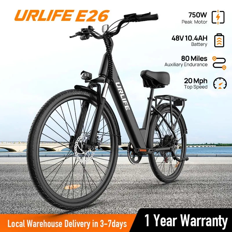 Peak 750W E26 Electric Bike for Adults | 48V 10.4Ah Removable Battery, Top Speed 20MPH, 26&