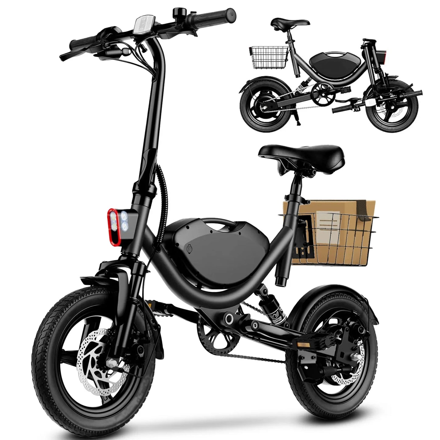 Folding Electric bicycle with lithium battery and carbon steel frame.