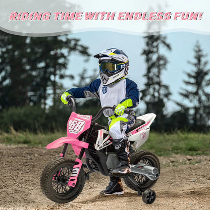 12V Kids Electric Dirt Bike with Training Wheels, Children Ride-on Motorcycle with Twist Grip Throttle,Music,3MPH Max Speed,