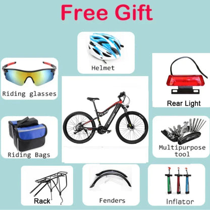 Electric Bicycle RANDRIDE YG90 1000W 48V17AH Hydraulic Brake E-bike with Full Suspension  21 Gears Shift Free Rack Electric bike