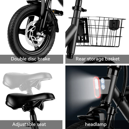 Folding Electric bicycle with lithium battery and carbon steel frame.