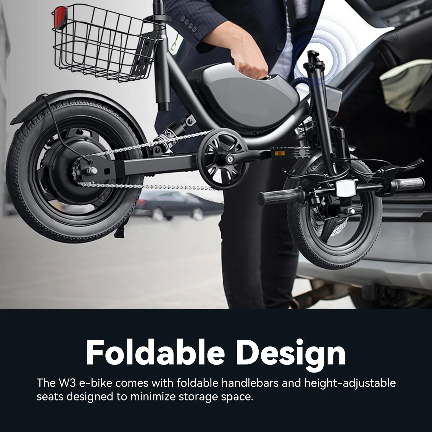 Folding Electric bicycle with lithium battery and carbon steel frame.