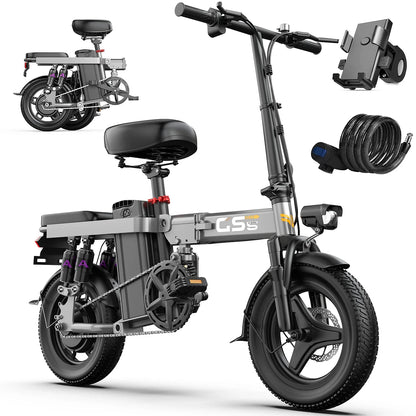 UPlee GS5 48V 15AH Battery EBike,30+MPH,740W Folding Electric Bike,35 Miles Max Range Electric Bike for Adults, 14" Fat Tire