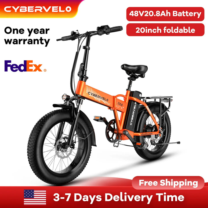 Cybervelo EK4 Folding Electric Bike – 1000W 48V 20" Fat Tire