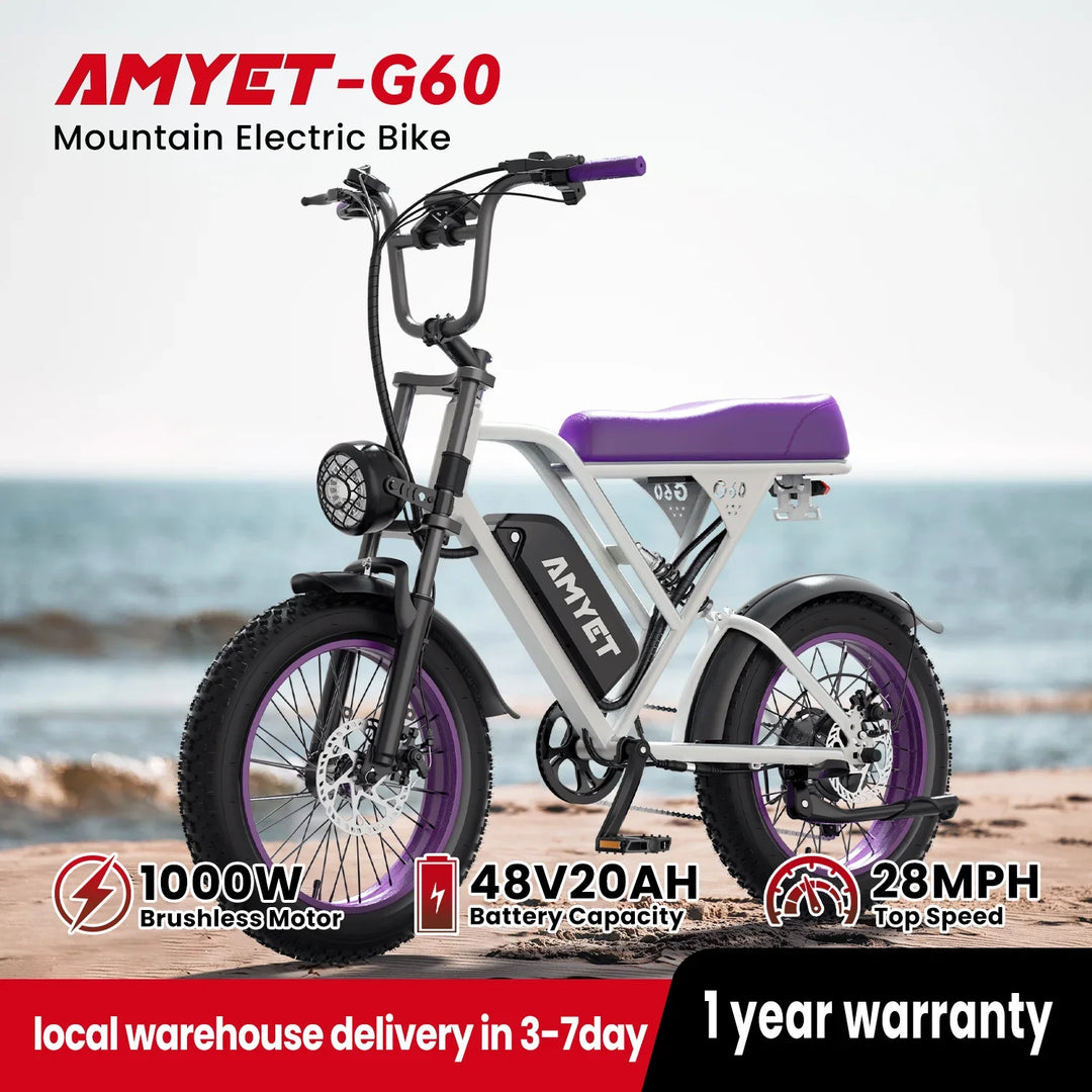 AMYET V9-G60 Electric Mountain Bike – 1000W 48V 20" Fat Tire