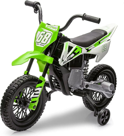 12V Kids Electric Dirt Bike with Training Wheels, Children Ride-on Motorcycle with Twist Grip Throttle,Music,3MPH Max Speed,