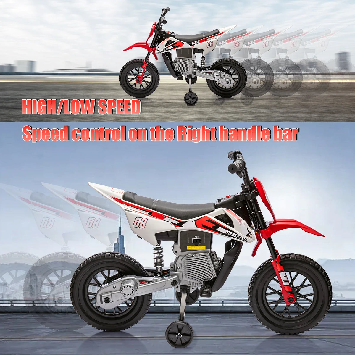 12V Electric Dirt Bike Kids Ride on Motorcycle for Toddlers with Traning Wheels Twist Grip Throttle 3Mph Max Speed and Music