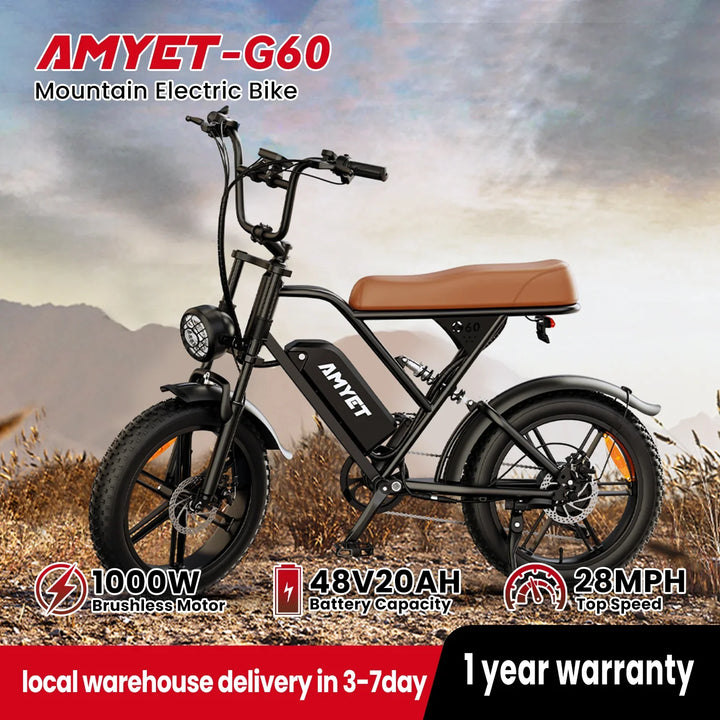 AMYET V9-G60 Electric Mountain Bike – 1000W 48V 20" Fat Tire