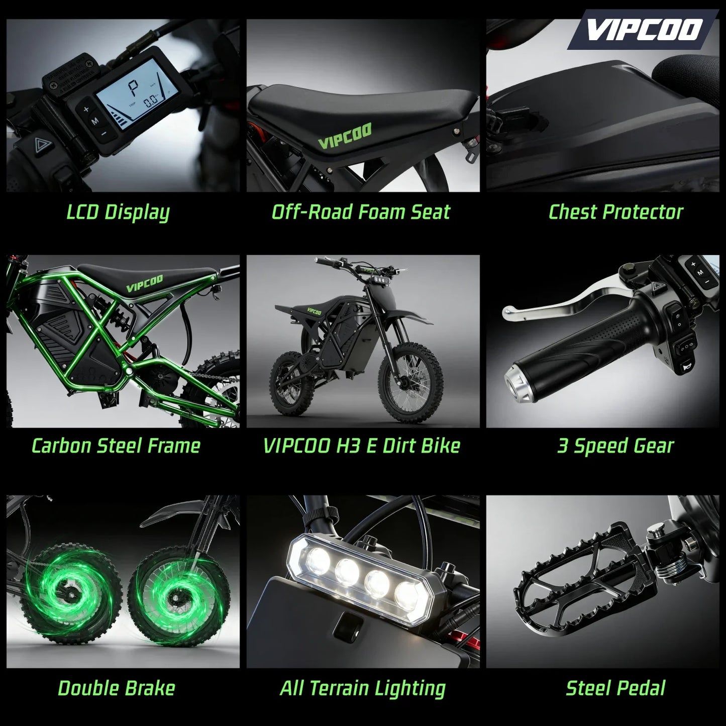 VIPCOO H3 Electric Dirt Bike 3500W 48V 23Ah Fat Tire