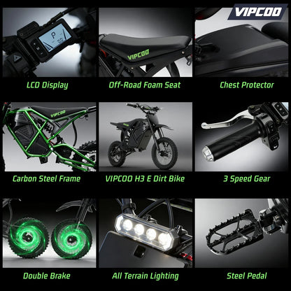 VIPCOO H3 Electric Dirt Bike 3500W 48V 23Ah Fat Tire