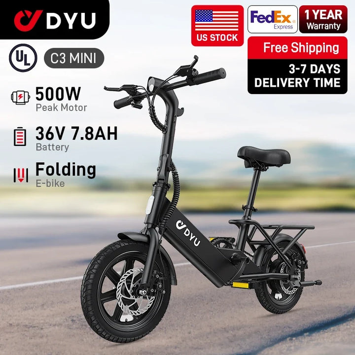 DYU C3 Electric Bike – 500W 36V 14" Folding E-Bike
