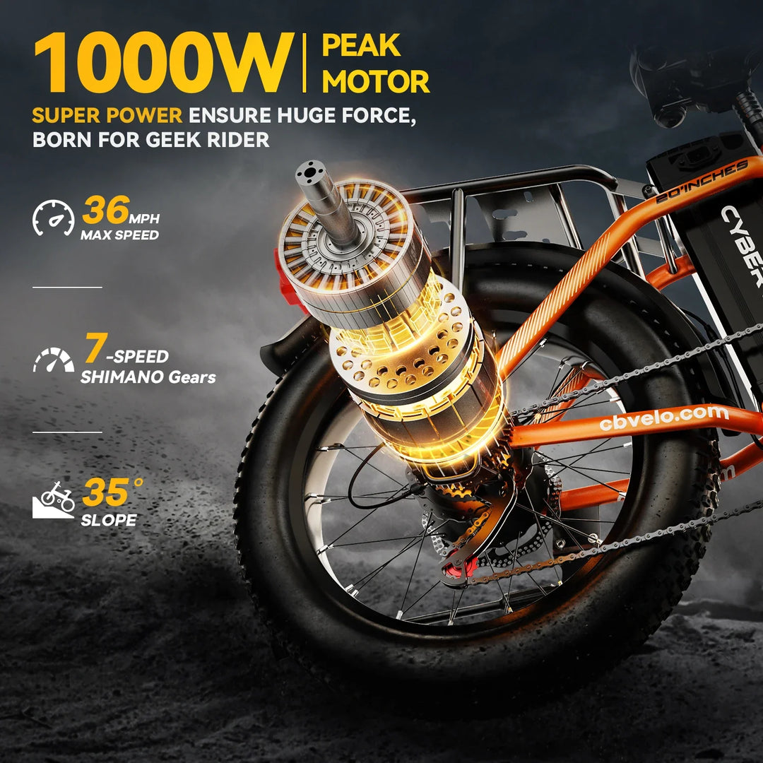 Cybervelo EK4 Folding Electric Bike – 1000W 48V 20" Fat Tire