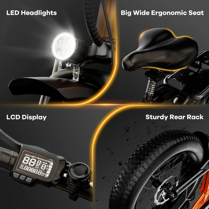 Cybervelo EK4 Folding Electric Bike – 1000W 48V 20" Fat Tire