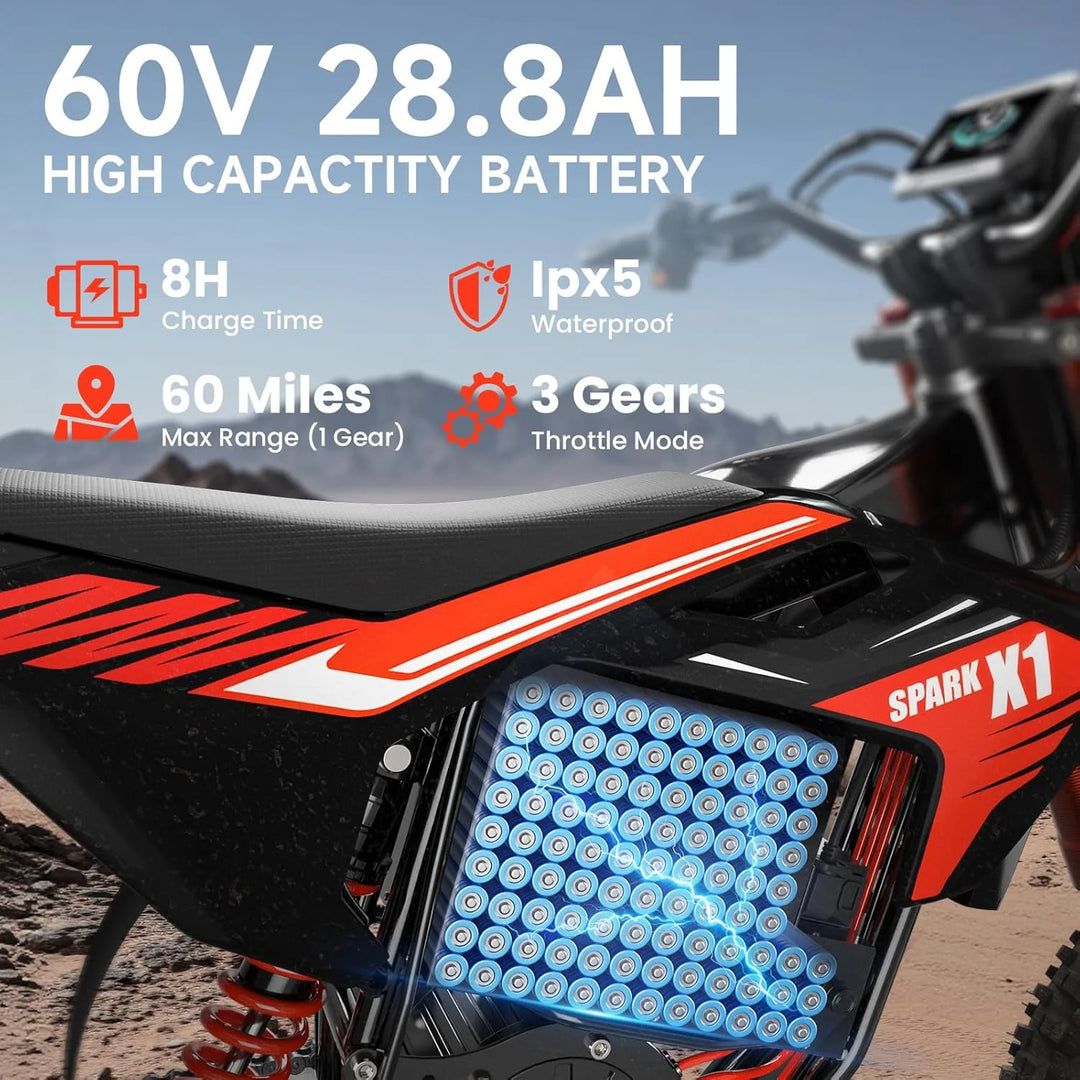 Electric Dirt Bike for Teens Adults, 4500W Peak Ebike, 60V 28.8Ah with 50MPH &amp; 60 Miles Electric Mountain Bikes, 14"/12" Off-Road Tire E-Bike, Dual Hydraulic Brakes, Full Suspension, UL2849 Compliant