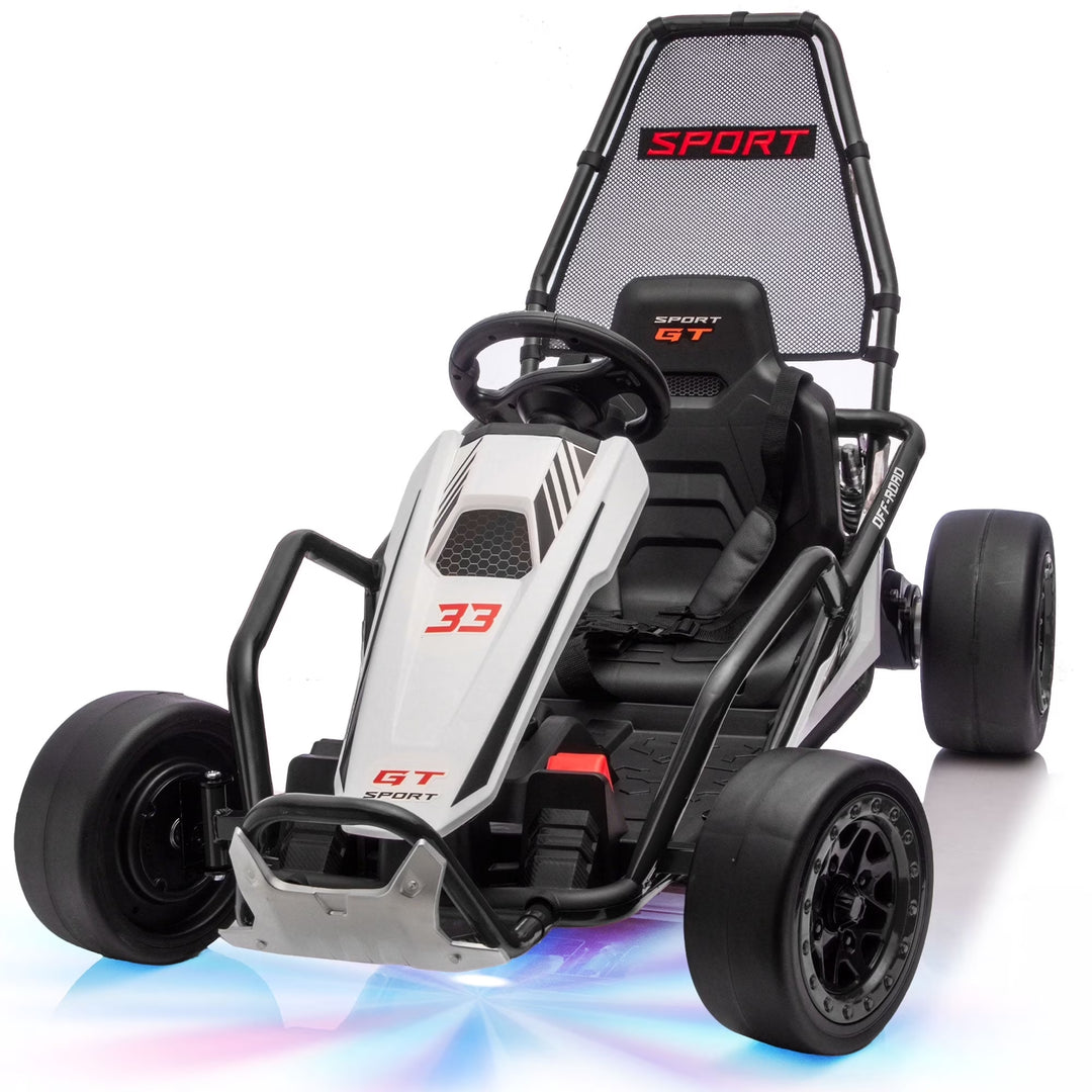 24V 8.5 MPH Electric Go Kart for Kids, 400W Powerful Drift Kart W/ Front EVA Wheel & Metal Frame, Ride on Toy W/ Music & Lights, Suspension, 2 Speed, 5 Point Harness, Crazy Cart for Ages 6+, Black