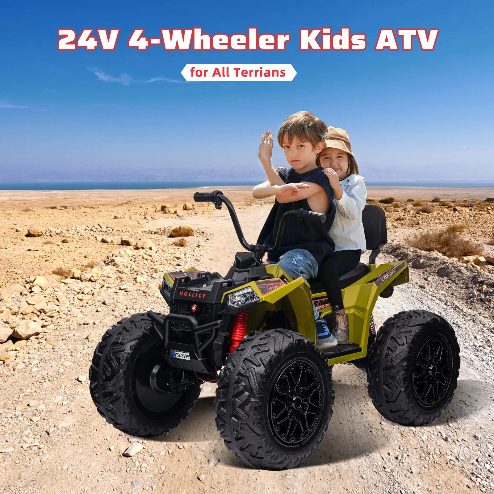 Kids Electric ATV 24V Ride on Car Toys Powerful 4X80W 2X7Ah Battery Long Playtime Bluetooth Music Player LED Light EVA Tires