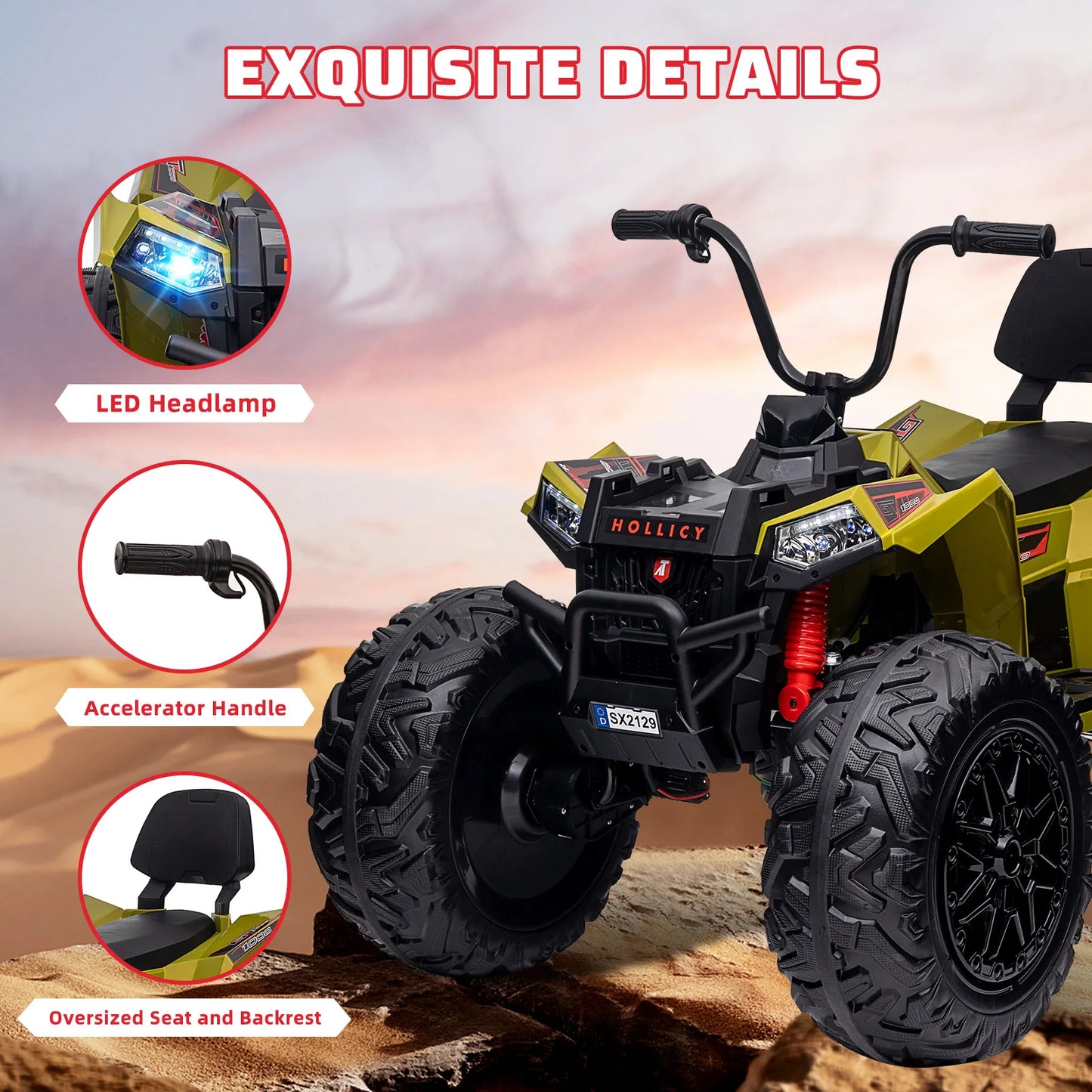 Kids Electric ATV 24V Ride on Car Toys Powerful 4X80W 2X7Ah Battery Long Playtime Bluetooth Music Player LED Light EVA Tires