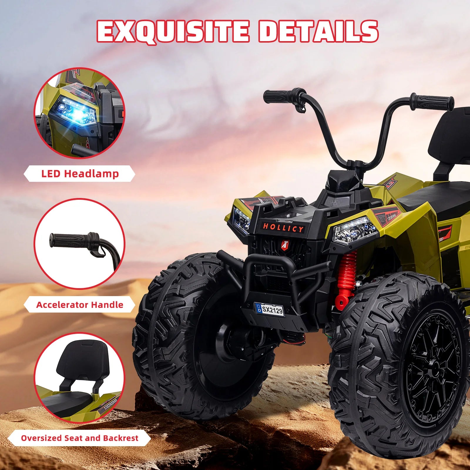 Kids Electric ATV 24V Ride on Car Toys Powerful 4X80W 2X7Ah Battery Long Playtime Bluetooth Music Player LED Light EVA Tires