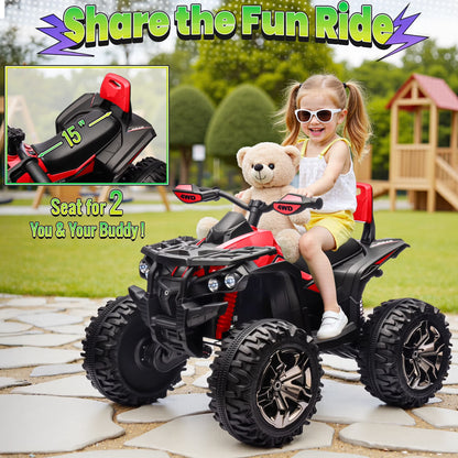 4WD ATV for Kids, 24 Volt Ride on Toys, Power ATV Wheels with 800W Motor, Remote, Bluetooth Music, Horn, LED for Big Kids Gift, Red
