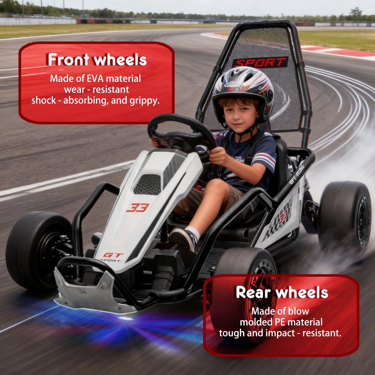 24V 8.5 MPH Electric Go Kart for Kids, 400W Powerful Drift Kart W/ Front EVA Wheel & Metal Frame, Ride on Toy W/ Music & Lights, Suspension, 2 Speed, 5 Point Harness, Crazy Cart for Ages 6+, Black