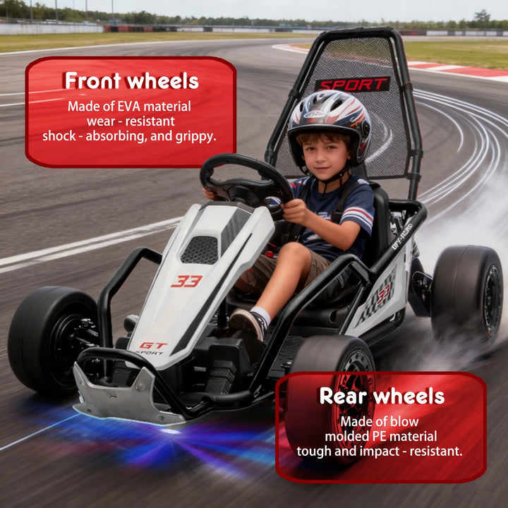 24V 8.5 MPH Electric Go Kart for Kids, 400W Powerful Drift Kart W/ Front EVA Wheel &amp; Metal Frame, Ride on Toy W/ Music &amp; Lights, Suspension, 2 Speed, 5 Point Harness, Crazy Cart for Ages 6+, Black
