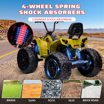 Kids Electric ATV 24V Ride on Car Toys Powerful 4X80W 2X7Ah Battery Long Playtime Bluetooth Music Player LED Light EVA Tires