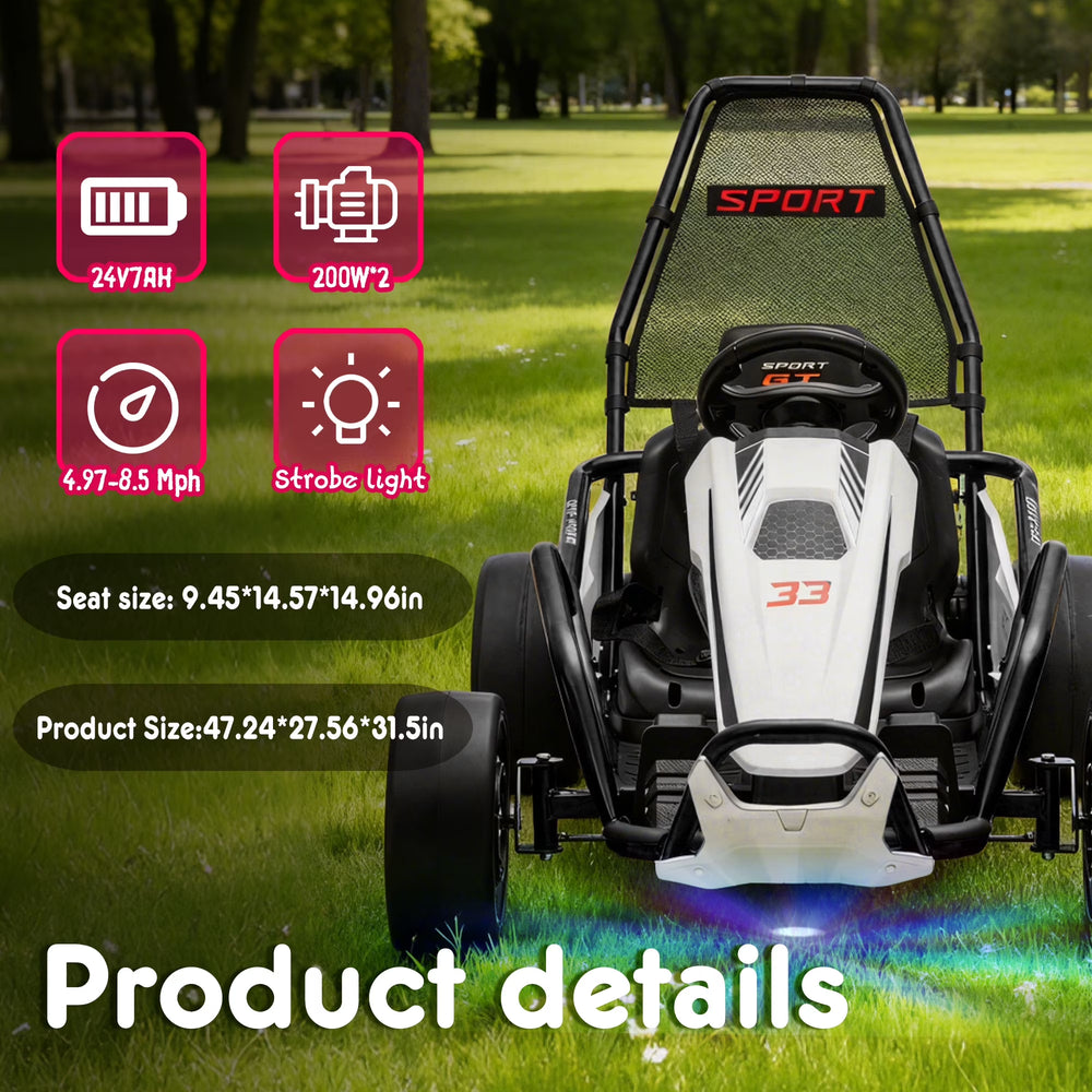 24V 8.5 MPH Electric Go Kart for Kids, 400W Powerful Drift Kart W/ Front EVA Wheel & Metal Frame, Ride on Toy W/ Music & Lights, Suspension, 2 Speed, 5 Point Harness, Crazy Cart for Ages 6+, Black