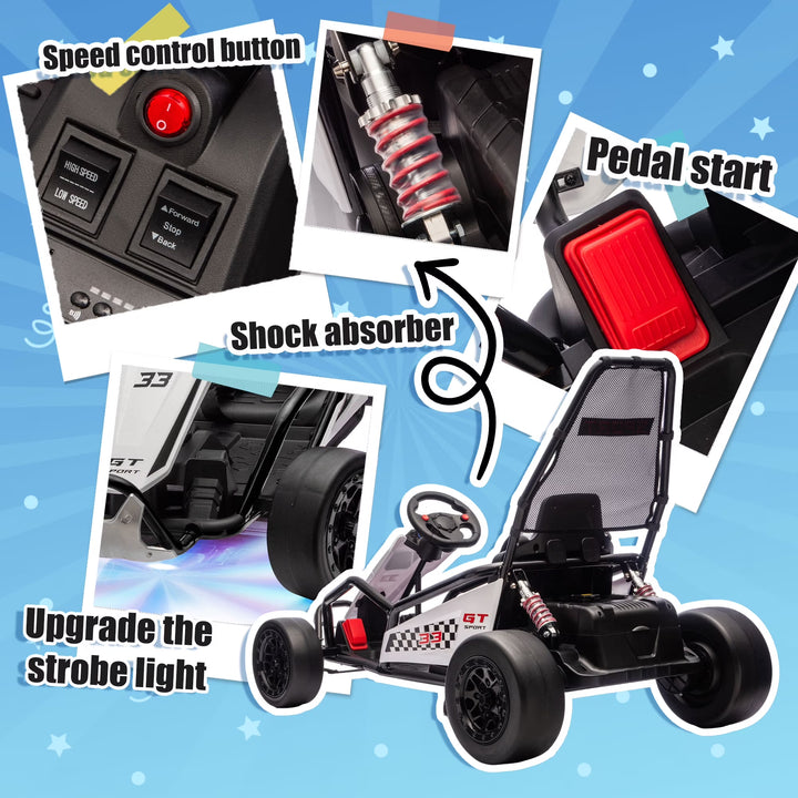 24V 8.5 MPH Electric Go Kart for Kids, 400W Powerful Drift Kart W/ Front EVA Wheel &amp; Metal Frame, Ride on Toy W/ Music &amp; Lights, Suspension, 2 Speed, 5 Point Harness, Crazy Cart for Ages 6+, Black