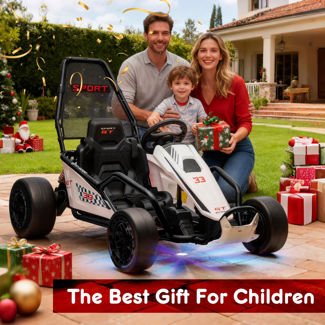24V 8.5 MPH Electric Go Kart for Kids, 400W Powerful Drift Kart W/ Front EVA Wheel &amp; Metal Frame, Ride on Toy W/ Music &amp; Lights, Suspension, 2 Speed, 5 Point Harness, Crazy Cart for Ages 6+, Black