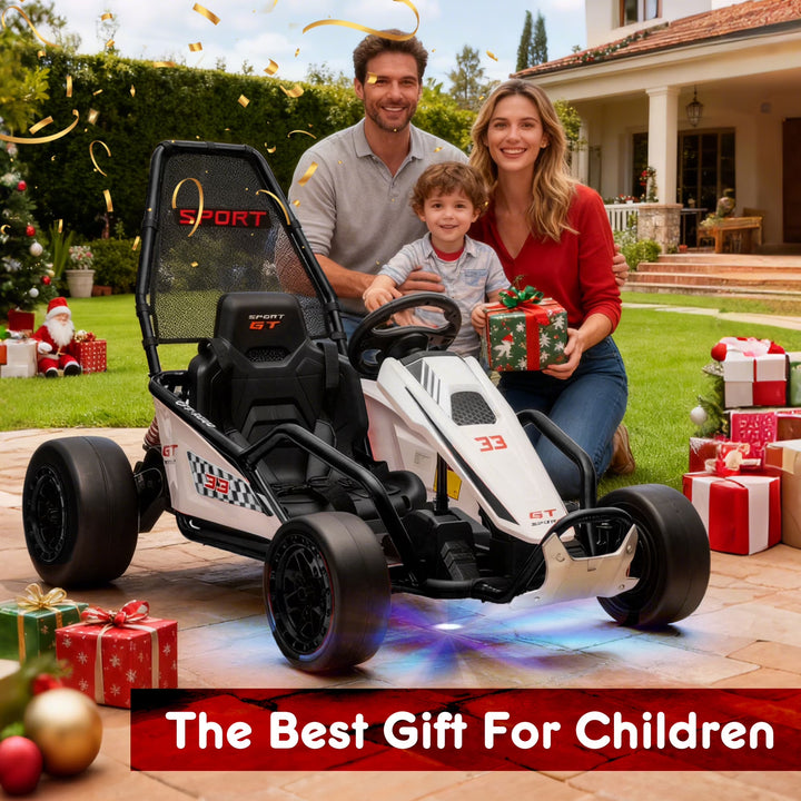 24V 8.5 MPH Electric Go Kart for Kids, 400W Powerful Drift Kart W/ Front EVA Wheel &amp; Metal Frame, Ride on Toy W/ Music &amp; Lights, Suspension, 2 Speed, 5 Point Harness, Crazy Cart for Ages 6+, Black