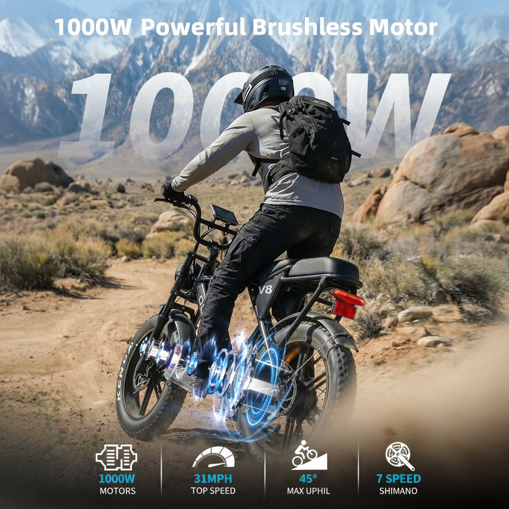 Hipatoo Moped-Style Electric Bike – 1000W 48V 20" Fat Tire